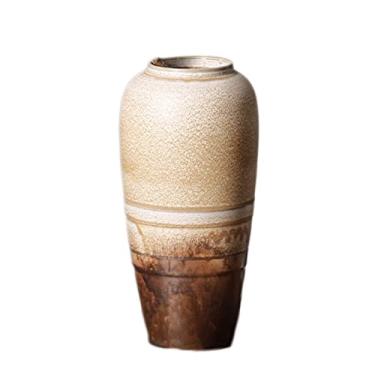 Imagem de Yalych Vaso de decoração de escritório vaso de arranjo de flores secas vaso de cerâmica áspera vaso de cerâmica jingdezhen vaso de cerâmica decoração zen decoração de casa (tamanho: grande)