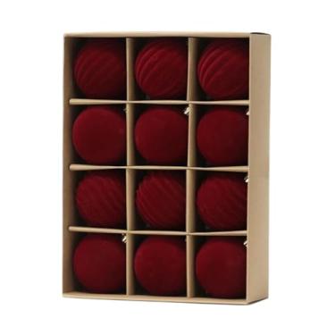 Imagem de 12 peças de enfeite de bola de veludo de veludo para pendurar, bolas flocadas embrulhadas em tecido, decorações de árvore de Natal, exibição de esfera feita à mão, enfeite aéreo, guirlanda de