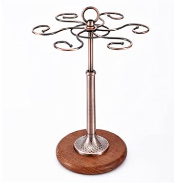 Imagem de Pode pendurar 6 xícaras criativo europeu retrô suporte de copo de metal prateleira de vidro de vinho decoração de armário de vinho (cor: canela tamanho: 38 cm x 23,5 cm) (bronze 38 cm x 23,5 cm)