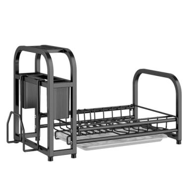 Imagem de BSNANCA Rack de drenagem, escorredor de pratos inoxidável, organizador de escorredor de pratos à prova de ferrugem com suporte de utensílios, suporte de tábua de corte, para balcão de cozinha