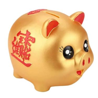 Imagem de 1 cofrinho porco dourado caixa de poupança de dinheiro cofrinho de plástico caixa de poupança de dinheiro decoração de casa linda decoração de casa