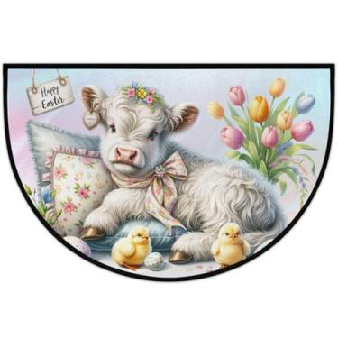 Imagem de Tapete de porta meio redondo para Páscoa, antiderrapante, absorvente, semicírculo, tapetes laváveis, meia lua, tapetes para ambientes internos, pátio, cozinha, banheiro, entrada, lareira, decoração de