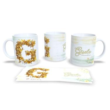 Imagem de Caneca Personalizada com Flores Douradas, Cerâmica Branca, 325ml, Decorativa com Nome Alice e Frase Beleza que Floresce (g)