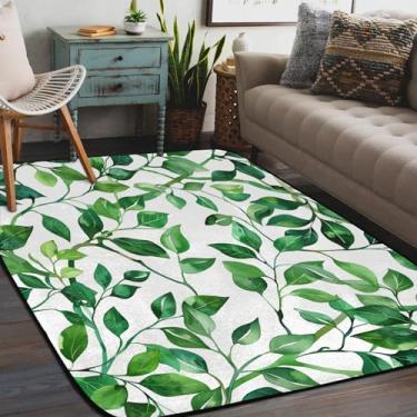 Imagem de Tapete de área para sala de estar, lavável à máquina, folhas verdes, retrô, antiderrapante, tapete macio, para sala de estar, quarto, sala de jantar, berçário, cozinha, decoração de casa