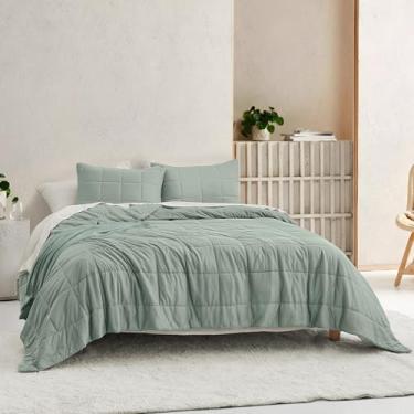 Imagem de Wonderful Conjunto de colcha reversível de malha de jérsei turquesa empoeirada, tamanho king, 3 peças costuradas em caixa, sensação fresca, macio e luxuoso, lavável na máquina, conjunto de cama