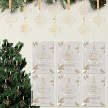 Imagem de Kasyat 100 conjuntos de enfeites de Natal cristãos a granel de acrílico transparente com versículo da Bíblia ornamentos de árvore com cartões OPP, presentes de agradecimento de funcionários religiosos