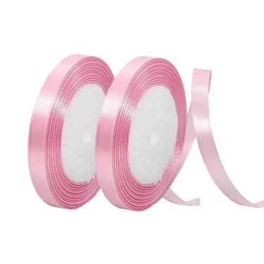 Imagem de Pacote com 2 fitas de cetim, rosa, 1 cm x 24 jardas (40 jardas no total), para buquês, embrulho de presente, casamento, Natal, Dia de Ano Novo, Dia dos Namorados, aniversários, etc. – Material de
