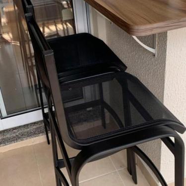 Imagem de Banqueta Alta De Alumínio Tela Sling Para Bancada Cozinha Bar Preta - 