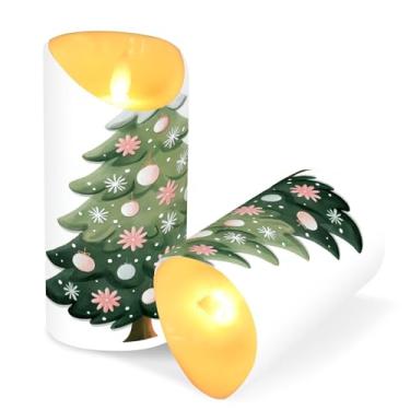 Imagem de Blueangle Pacote com 2 lindas velas de árvore de Natal sem chamas com controle remoto e temporizador, velas LED cintilantes (7,6 cm x 9,9 cm) para decoração de casa, casamento, acampamento (926)