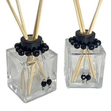 Imagem de Kit 06 Frascos de Vidro Cubo 100ml para Difusor de Aromas com Tampas Luxo, Pingentes Decorativos e Varetas(PRETO)