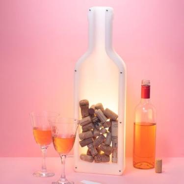 Imagem de Luminária e Porta Rolhas Lisa Wine Time, Polietileno e Acrílico, Natural, 80,5x16,5x13,5cm, Bivolt 110/220V, Decorativa