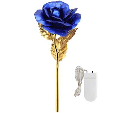 Imagem de Folha de ouro Rose Gift Lighting Last Forever Love Romântico Presente de Dia dos Namorados para Namorada Esposa Decoração de Casamento Material de Folha de Ouro 24 cm de Altura (capa dura azul)