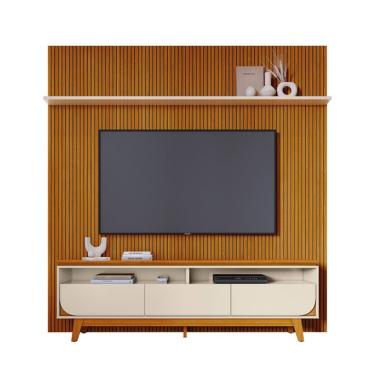 Imagem de Rack com Painel para TV até 75 polegadas Luna 3 Gavetas Cinamomo e Off White