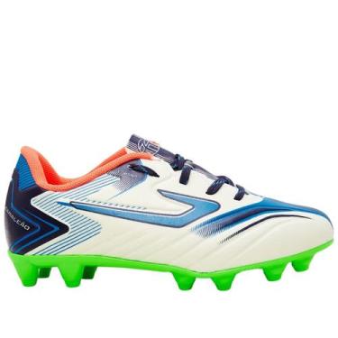 Imagem de Chuteira de Campo Topper Camaleão Infantil Branco + Azul, Branco, Azul