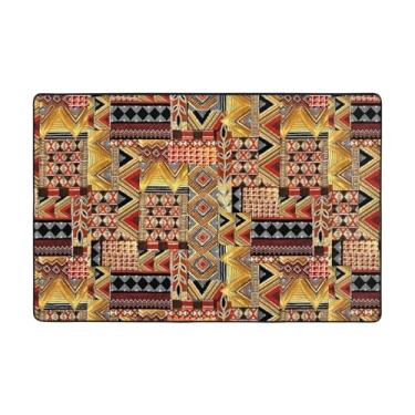 Imagem de ZERAOKE Tapetes de área de retalhos têxteis africanos para sala de estar 1,2 x 1,5 m, tapete macio e moderno, tapetes antiderrapantes para decoração de casa, tapete lavável para quarto, jantar,