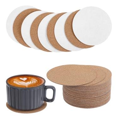 Imagem de APLZGMG 50 peças de porta-copos autoadesivos de cortiça, folhas de cortiça de 9,9 cm para projetos de artesanato DIY, suporte de rolhas redondas para porta-copos e rolhas redondas para designs