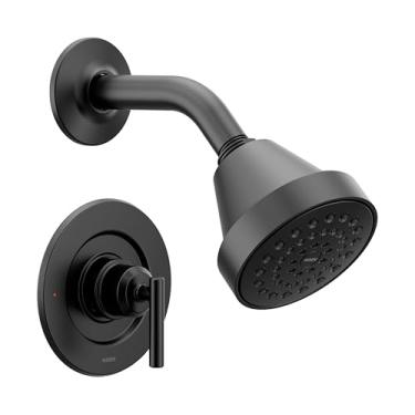 Imagem de Moen Acabamento de chuveiro moderno Gibson preto fosco com chuveiro de banheiro e alavanca de alavanca, válvula de temperatura positiva necessária, T2902EPBL