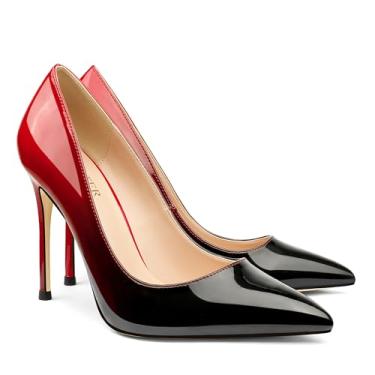 Imagem de Sapato social feminino Coleter bico fino com estampa de animal patenteado salto alto, Gradient Red to Black With 10cm Heel Height, 8