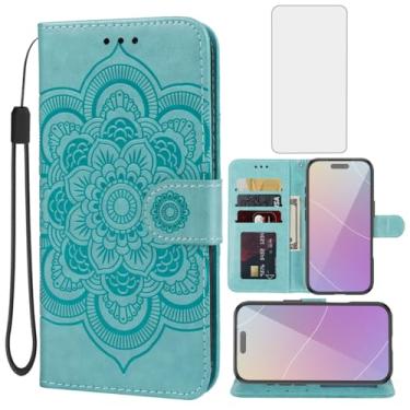 Imagem de Bohefo Capa para iPhone 17 Pro/capa carteira para Apple 17 Pro com protetor de tela de vidro temperado, suporte para cartão de crédito de couro mandala para iPhone 17 Pro, verde