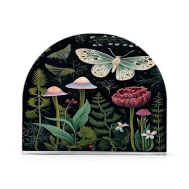 Imagem de Wassud Porta-guardanapos acrílico para cogumelos e borboletas, dispensador de guardanapos de papel moderno em forma de U para mesa, cozinha, sala de jantar, bancada 1 peça (comporta 50-60 guardanapos)