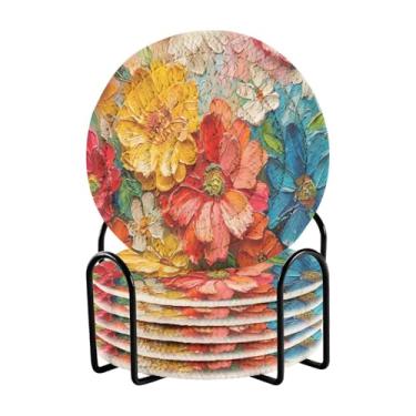 Imagem de Qilmy Conjunto de 6 peças de porta-copos de flores bonitas ou porta-copos de bar para bebidas, porta-copos de fazenda ou porta-copos de mesa rústicos, porta-copos modernos de algodão para o Natal1261