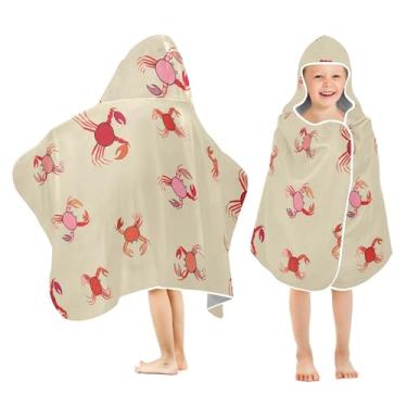 Imagem de Burbuja Toalha de banho com capuz de caranguejos fofos para crianças, toalha de praia de pelúcia macia absorvente para meninas e meninos 3-10 anos, 61 x 127 cm