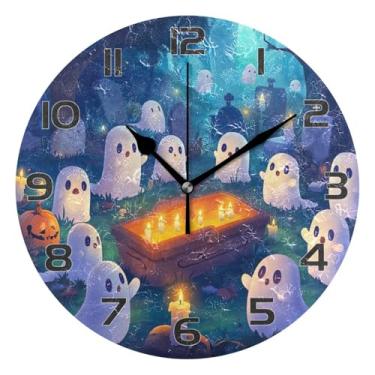 Imagem de YETTASBIN Relógio de parede fantasma de Halloween, silencioso, sem tique-taque, operado por bateria, relógio redondo decorativo criativo para cozinha, sala de estar, banheiro, decoração de escritório