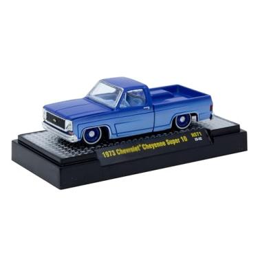 Imagem de 1973 Cheyenne Super 10 Pickup Truck Custom Re-Styling Blue and Light Blue Two-Tone with Blue Interior Limited Edition to 14058 Pieces Worldwide 1/64 Diecast Model Car by M2 31500-HS71