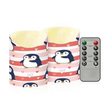 Imagem de Wassud Pacote com 2 velas sem chama de pinguins apaixonados com controle remoto, velas realistas cintilantes com temporizador, velas decorativas para Natal, casamento, festa, decoração de casa pequena
