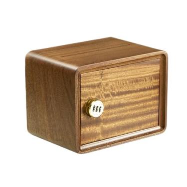 Imagem de Cofrinho infantil de madeira maciça com trava de chave e senha, cofre de mesa para escritório e uso doméstico