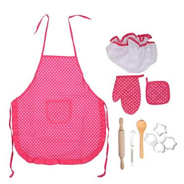 Imagem de SIWOTED DIY Kid Cooking Baking Set Cozinha Role Play Avental Crianças Cozinhando Brinquedos Presente (Round Dots)