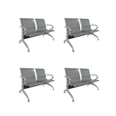 Imagem de Kit 4 Cadeiras para Escritório Longarina 2 Lugares Dubai Cinza