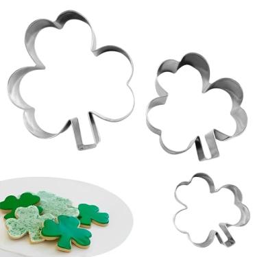Imagem de 3 peças de cortadores de biscoito de trevo do dia de São Patrício, conjunto de cortadores de biscoito de trevo, cortador de biscoito de aço inoxidável para decoração de festa de primavera irlandesa no