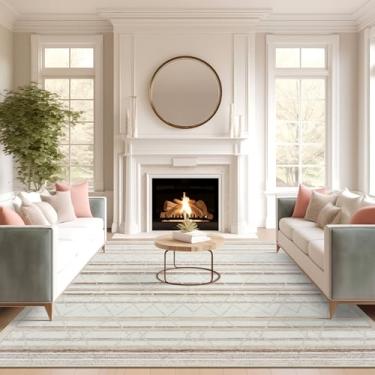 Imagem de Cochyean Tapete lavável, 20 x 25 cm, tapetes grandes para sala de estar - Tapetes antiderrapantes resistentes a manchas para quarto, tapete vintage ultrafino, bege marrom