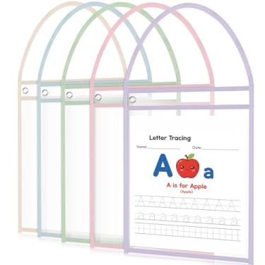 Imagem de TaoBary Pacote com 5 suportes de bilhetes de loja com alça para pendurar, suporte de documentos costurado, mangas de plástico para pedidos de trabalho para armários de arquivos de máquinas, estantes