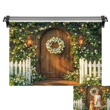 Imagem de Kate Pano de fundo de mola de 3 x 2 m para fotografia, porta de madeira, flores, sessão de fotos, vídeo, estúdio, adereços