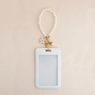 Imagem de Cordão de flor de pérola com porta-cartão de identificação para cartão de identificação, chaveiro, linda alça de flor de dedo, design requintado e luxuoso, o melhor presente para parceira, esposa
