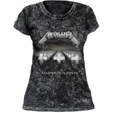 Imagem de Camiseta Baby Look de Banda Metallica Stamp em Algodão Manga Curta Gola Redonda-Feminino