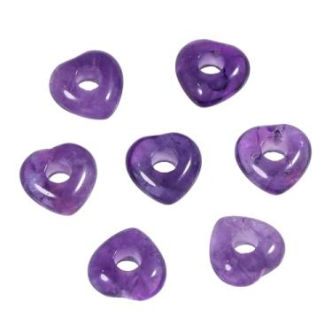 Imagem de rockcloud 10 contas de coração de cristal de ametista natural para artesanato DIY, contas soltas de coração de 15-16 mm com orifício grande para fabricação de joias