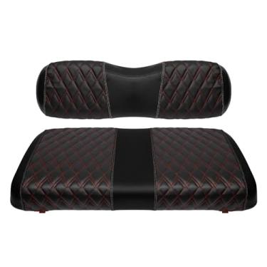Imagem de SHUNCHENXIANG Capas de assento de substituição de vinil para carrinho de golfe para EZGO TXT1994-2013, capa de assento frontal de diamante, costura preta, durável, respirável e fácil de limpar