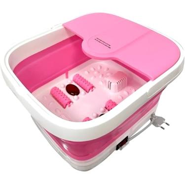 Imagem de Massageador para Pés Profissional, Hidromassagem com Aquecimento e Infravermelho, Rosa e Branco, 7L, 500W, 37x41cm, com 4 Rolos Massageadores