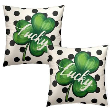 Imagem de Wnoesat Conjunto de 2 capas de almofada decorativas para o dia de São Patrício, 45,7 x 45,7 cm, trevo da sorte, trevo da sorte, para casa, sofá, varanda