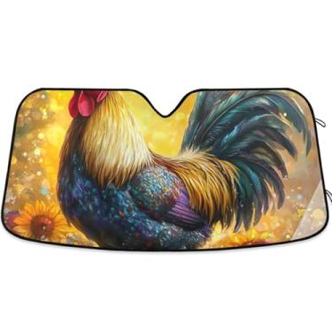Imagem de Toldo de sol de girassol de galo de outono para para-brisa de carro engraçado universal retrátil caminhão automotivo sombra de carro para para-brisa dianteiro M, 139,7 cm x 70,1 cm