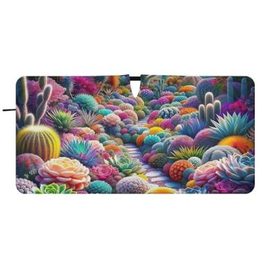 Imagem de Guarda-sol personalizado de jardim de suculentas coloridas para para-brisas de carro capa de para-brisa automotiva dobrável fofa protetor solar, 81 cm x 157 cm