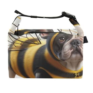 Imagem de TSENQUE Lancheira engraçada personalizada com buldogue de abelha para mulheres, lancheira floral para trabalho, bolsa térmica portátil para alimentos isolada para o trabalho