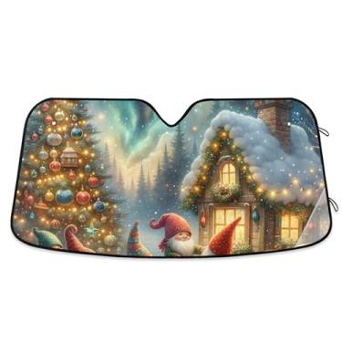 Imagem de Árvore de gnomos de Natal personalizado para-sol de carro para para-brisa retrátil dobrável animal automotivo protetor solar S, 134,6 cm x 59,7 cm
