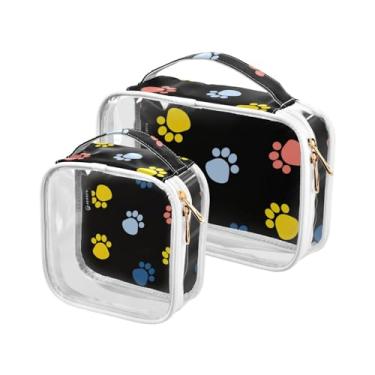 Imagem de GAIGEO Conjunto de 2 sacos de higiene pessoal transparentes coloridos para maquiagem de plástico com zíper para viagem, Pata de cachorro abstrata, one size