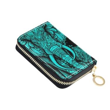 Imagem de GAIGEO Carteiras estéticas femininas com zíper fofo porta-cartões bloqueio RFID chique elefante azul arte zíper cartão e porta-dinheiro
