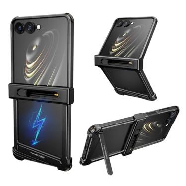 Imagem de NIFBANG Capa sem moldura para Samsung Galaxy Z Flip 7, com suporte magnético giratório de 360°, capa protetora à prova de choque de dissipação de calor fina de metal de alumínio para Z Flip7 (preto)