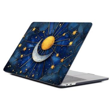 Imagem de Punmada Capa preta para MacBook Air de 13 polegadas, versão 2011-2017, modelo A1466/A1369, capa para laptop, capa dura com padrão premium, vidro manchado, azul, estrela da lua celestial